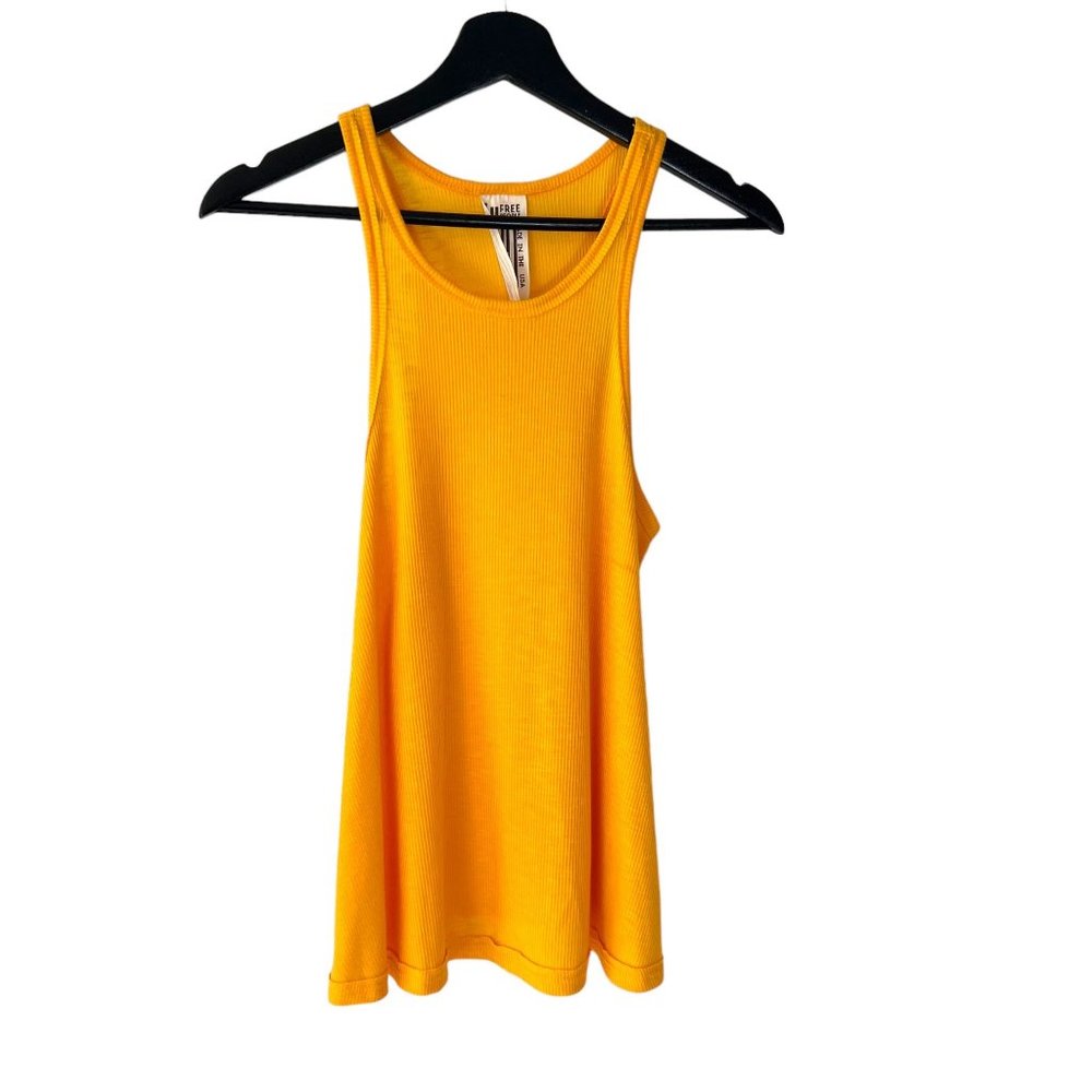 Free People Orange Sleeveless Ribbed Swing Tank Top Small